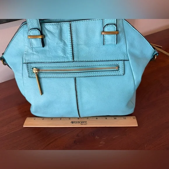 Elliott Lucca Medium Faro Turquoise Leather Satchel Crossbody | Beach Ready ☀️🏝️ - Picture 16 of 17